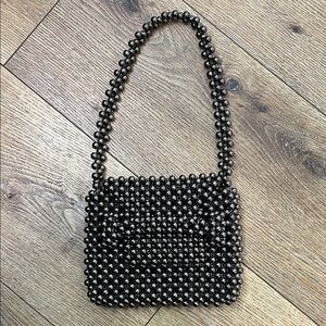 Beautiful Beaded Gray Metallic Small Flap Bag